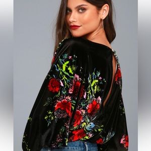 Free People - Black Velvet, Floral Print Bodysuit